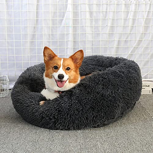 CALIYO Katzenbett Flauschig, Hundebett Kleine Hunde, Katzenkissen Hundekissen Waschbar, Trocknergeeignetes Katzen Bett, Hundebetten Rund Katzenkörbchen Durchmesser 60 cm(Dunkelgrau)