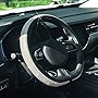 ChuLian D Sharp Diamond Leather Steering Wheel Cover with Bling Bling Crystal Rhinestones, Universal Fit 15 Inch Car Wheel Protector for Women Girls,Black