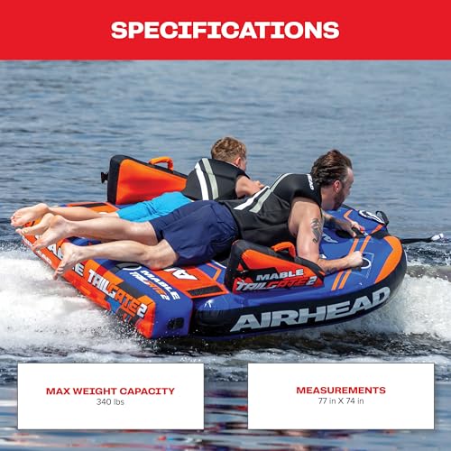 Image of Airhead Mable Towable Tube for Boating, 1-4 Rider Inflatable Boat Tube for Water Tubing, Heavy Duty Full Nylon Cover, EVA Foam Pads, Dual Tow Point, Patented Speed Safety Valve