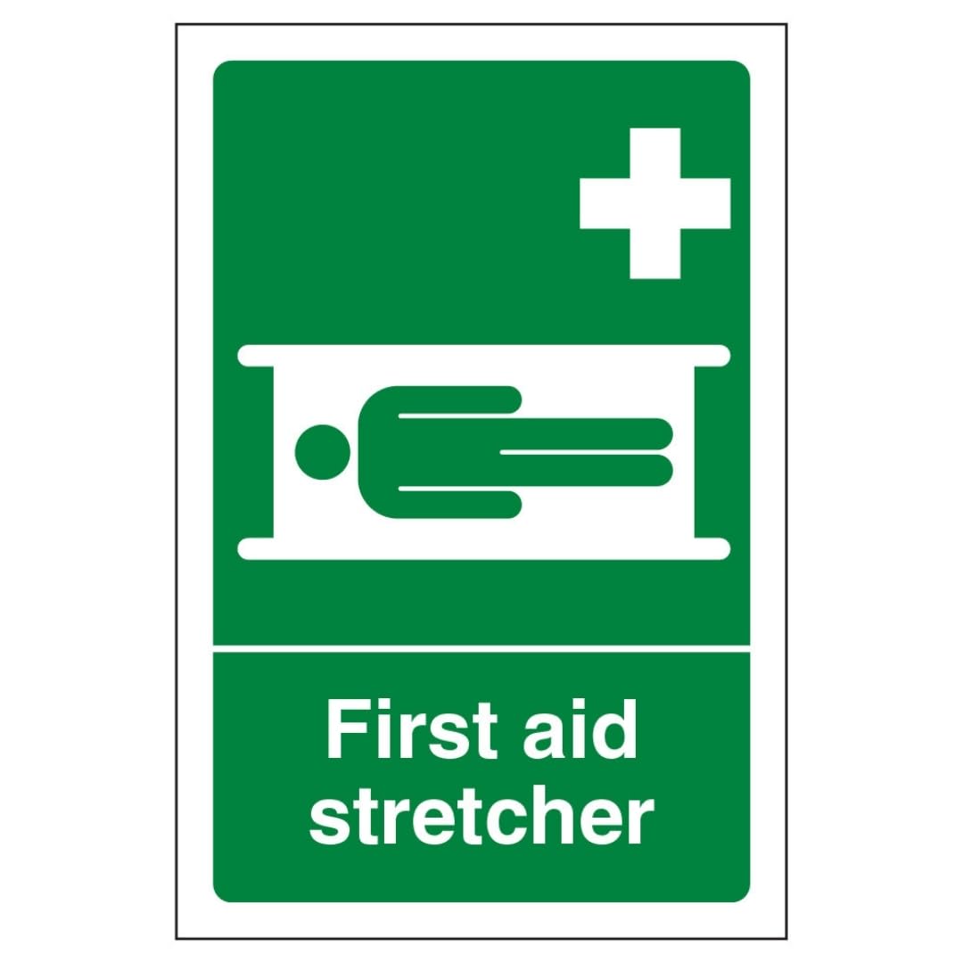 V Safety First Aid Stretcher - Portrait 150 x 200mm - 2mm Rigid Plastic Safety Sign