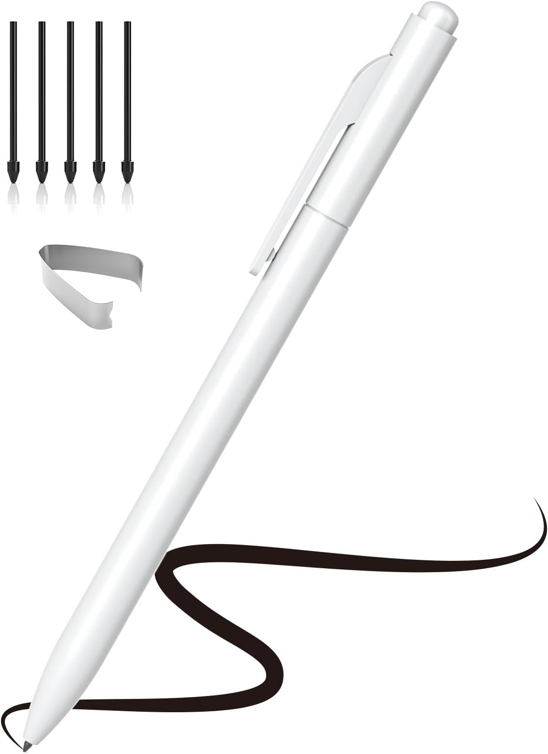 EMR Stylus Compatible with Remarkable 2, Replacement Digital Pen with Eraser, 4096 Pressure Levels, Palm Rejection, Tilt Support (5 Pen Tips White)