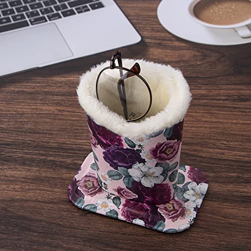 Image of Pack of 2 Plush Lined Eyeglasses Holder Stand Protective Glasses Case For Desks Or Nightstands (2 Pcs Flowers)