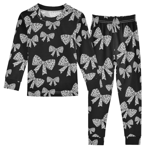 Pajama Sets Long Sleeve Leopard Bow Pattern Soft Comfy Sleepwear 2 Piece PJS 3-8T