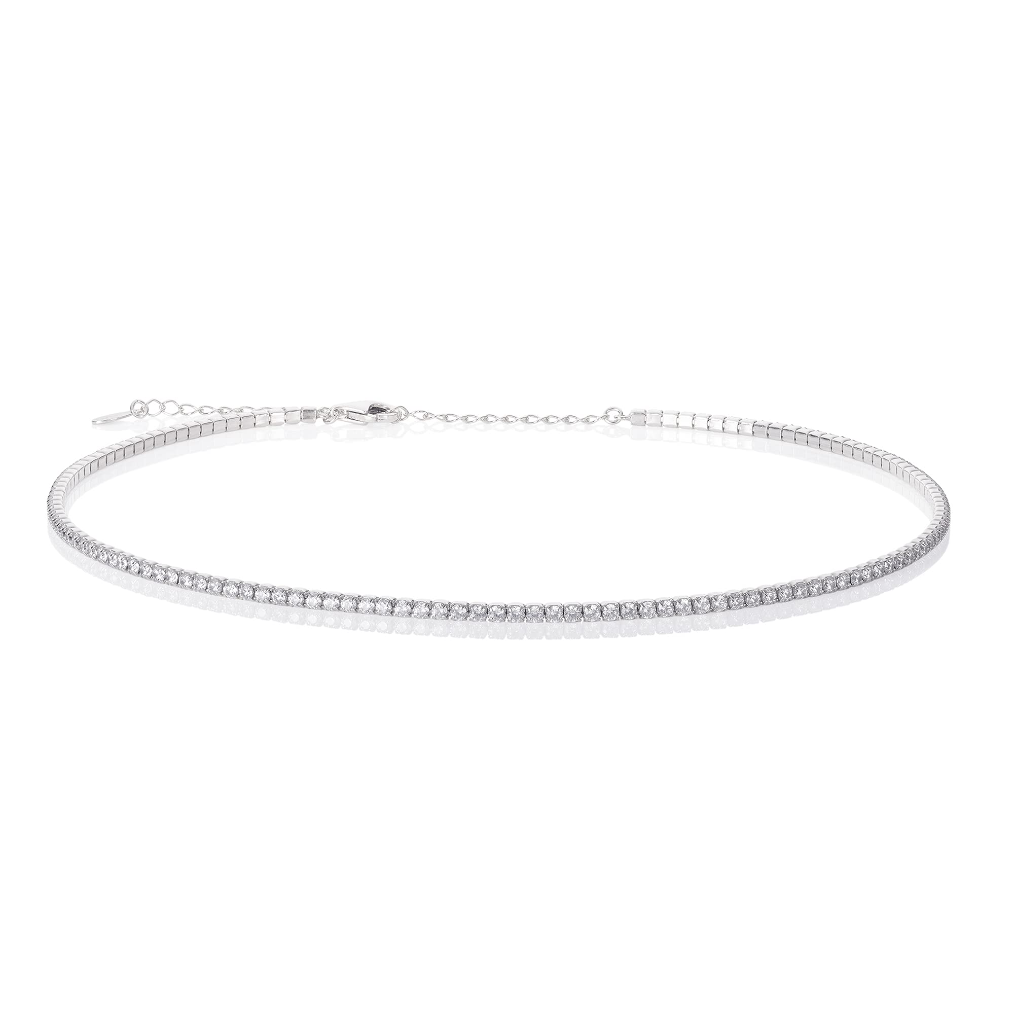 namana Collier Ras de Cou pour Femme et Adolescente, Collier Choker Fin serti de Pierres en Zirconia, Bijoux Femme en Argent ou plaqué Or