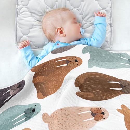 Image of Sea Cute Walrus Baby Blankets Soft Warm Crib Stroller Blanket for Toddler Newborn Girls Boys 30x40in