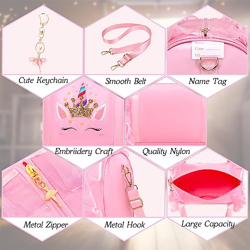 Dorlubel Cute Ballet Dance Bag Gym Travel Duffle Bag for Girls Tutu Dress Bag with Key Chain for Girls (Pink4 of Long Mesh)4