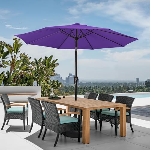 Image of JEAREY 9FT Outdoor Patio Umbrella Outdoor Table Umbrella with Push Button Tilt and Crank, Market Umbrella 8 Sturdy Ribs UV Protection Waterproof for Garden, Deck, Backyard, Pool (Dark Purple)