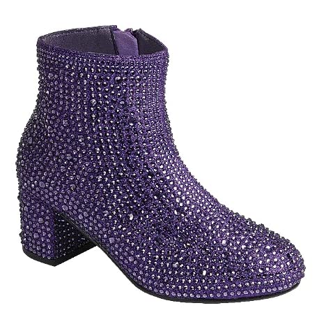 Forever Girls Rhinestone Boots Kids Low Heel Dress Booties Iceberg-12K Shoes Purple Rhinestone 1