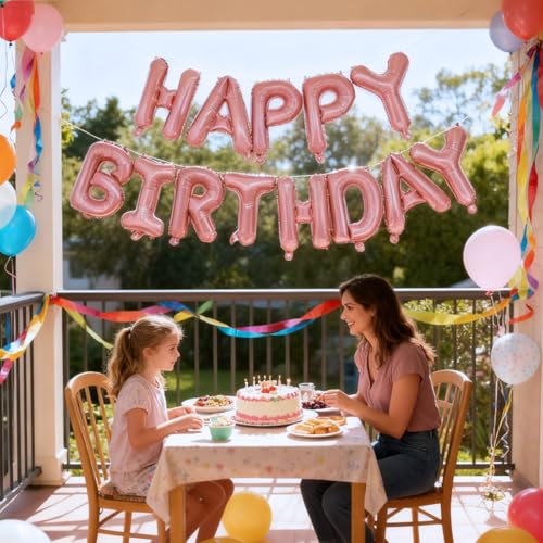 image for K.E.J. Pink Happy Birthday Balloon Banner Set -16 Inch Foil Letters Ba