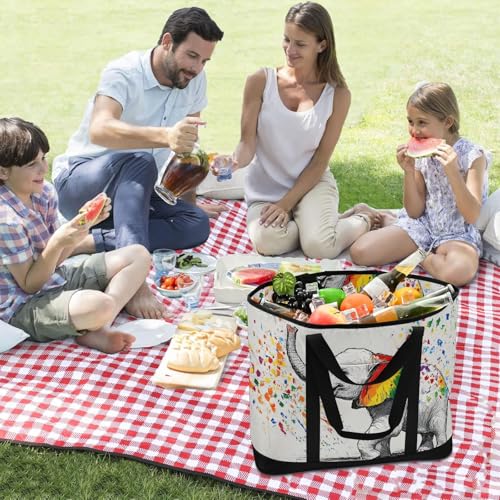 Elephant Art Funny Large Insulated Tote Bag for Grocery Shopping Reusable Tote Bags for Women Men, Cooler Bag with Zippered Top & Handles for Beach Picnic Travel3
