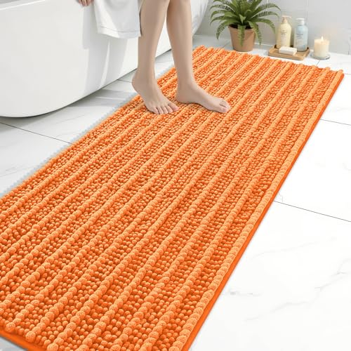 Image of Arotive Luxury Bathroom Ruuner Rugs 70x24, Extra Soft Thick Absorbent Shaggy Chenille Bath Rugs, Machine Wash Dry, Bath Mats for Bathroom Floor, Tub and Shower, Home Decor Accessories, Orange