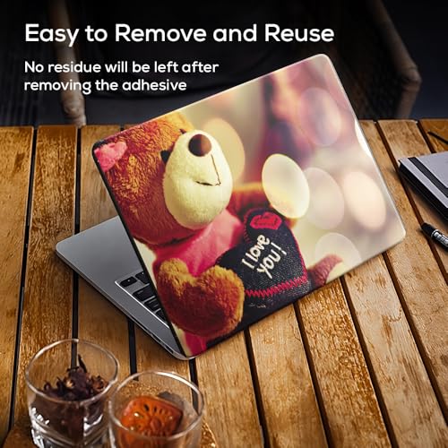 Image of Galaxsia Love Teddy Bear Top+Wrist Pad Vinyl Laptop Skin /Sticker /Cover Upto 15.6 Inches Laptops Laminated-Removable-HD Quality Compatible for Hp-Dell-Sony-Lenovo-Asus etc.(15x10 Inches)