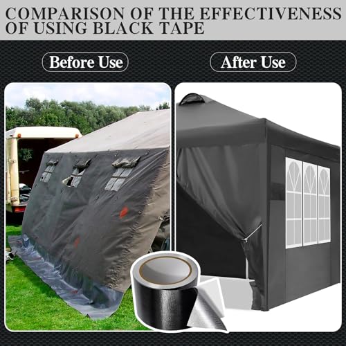 Image of Awning Repair Tape for Tarpaulins, Black Repair Tape for Outdoor Tarpaulins, Awning Repair Tape for Boat Covers, Tent, Canvas, Caravan Canvas, 100M
