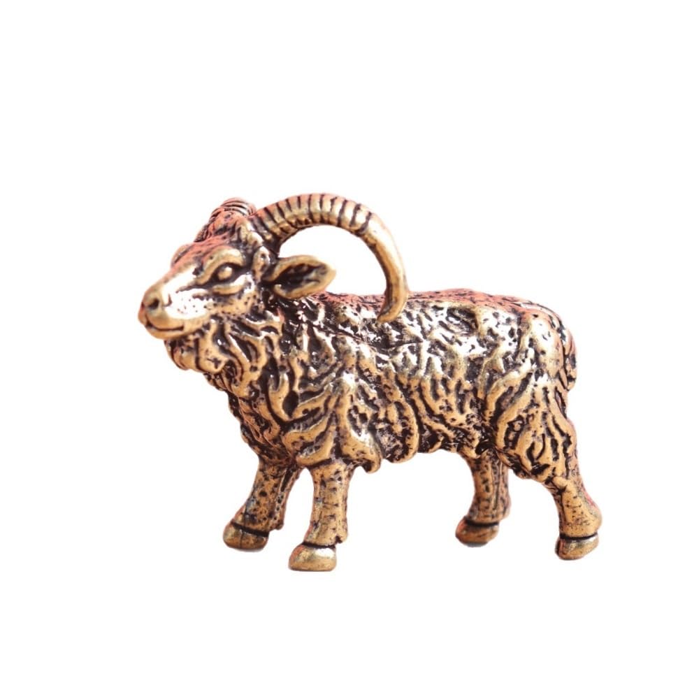 Huffa Brass Sheep Zodiac Tea Pet Ornament Retro Home Decor Craft Figurine