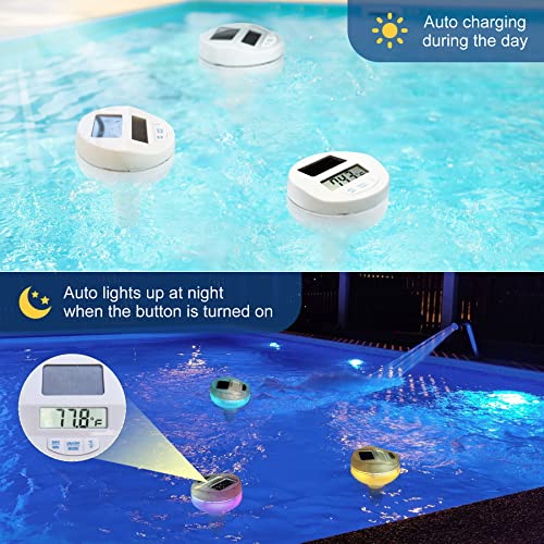 DeeprBlu Schwimmendes Poolthermometer, Solar Digitales Pool Thermometer mit Farbwechsellicht, Thermometer Spa mit Bildschirm Hinterleuchtetbei Nacht, Pool Thermometer Wasser Temperatur für Whirlpool – Bild 3