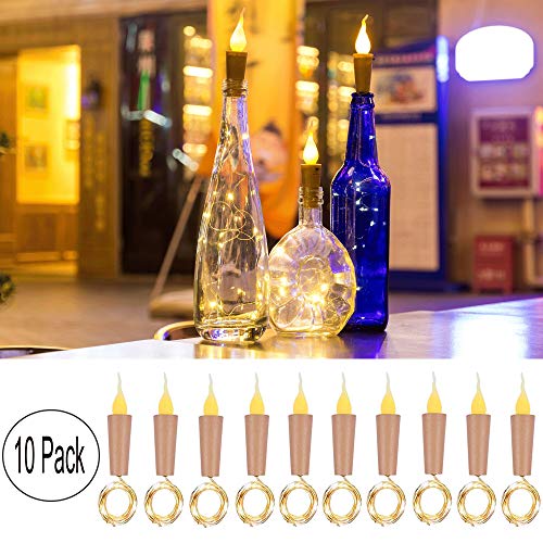 ZNYCYE Wine Bottle Cork Lights,10 Pack Battery Operated String Lights with Candle Flame