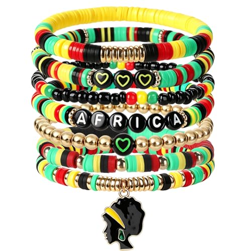 SPMatrix 7 PCS Juneteenth Clay Bead Bracelets for Women