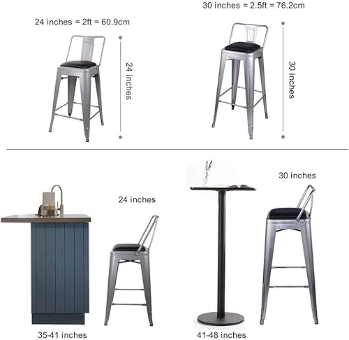 Miniatura 94 de GIA Taburete de metal con respaldo medio de 24 pulgadas de altura de mostrador con asiento de madera oscura, 1 paquete, color negro Negro -,Blanco