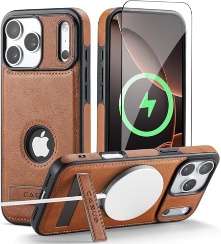 Coque iPhone 17 Pro Max MagSafe en cuir végétalien fin et élégant marron