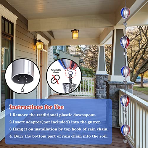 Qipade 9.5Ft Rain Chain, Hot Air Balloon Metal Rain Chain For Gutters, 12 Cups Rain Catcher Chain With Bell, Adjustable Length For Eaves Drainage, Outdoor Decor, Replacement For Downspout #TOP4