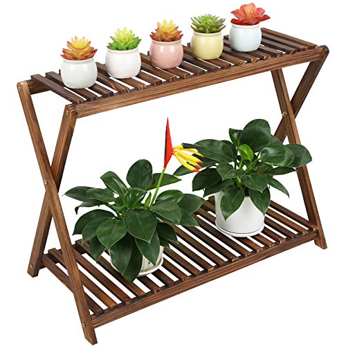Wood Plant Stand Indoor Outdoor 2 Tiers Flower Stand Corner Stepp...