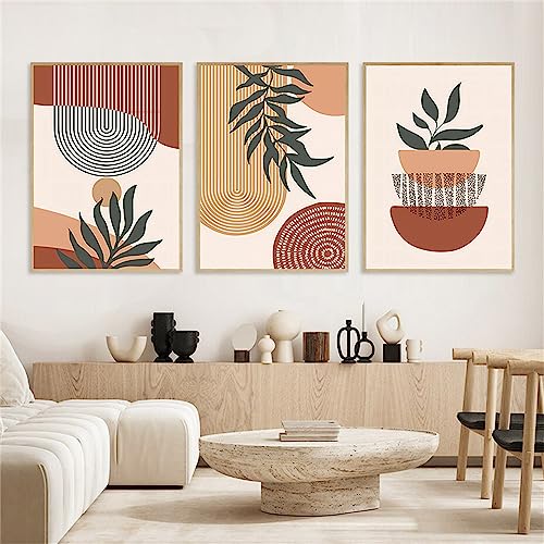 Tableau abstrait bohème feuilles soleil pour une décoration d'intérieur sereine