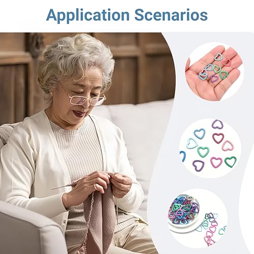 Image of Wonafa 50Pcs Heart-Shaped Metal Stitch Markers,Metal Colorful Crochet Stitch Markers,with Storage Box for Crocheting Clothing Tag DIY Craft Project (Heart-Shaped-50Pcs)