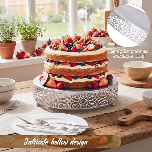 Wenqik 12 Inch Cake Stand Round Metal Cupcake Dessert Wedding Cake Stand Cookies Display Holder Fruit Food Serving Tray for Table Wedding Birthday Anniversary Party Decor (Silver) by Wenqik - Used condition - Image 3