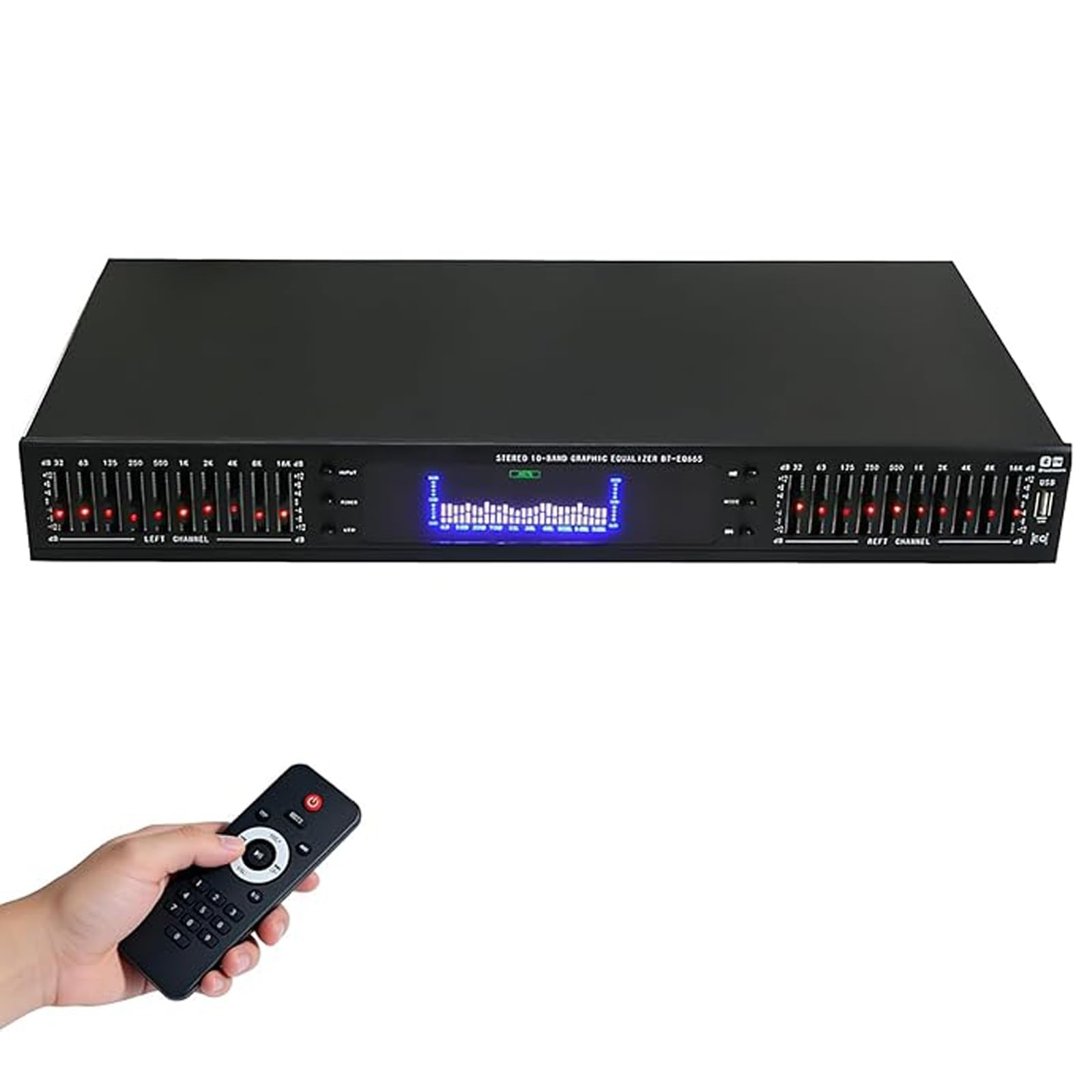 Ecualizador de Efectos gráficos Digitales, Esquema de Sonido Hi-Fi de 20 Bandas, con Control Remoto, Ajuste dinámico de Ritmo, Medios y Graves, para Estudio doméstico y grabación.(Black)