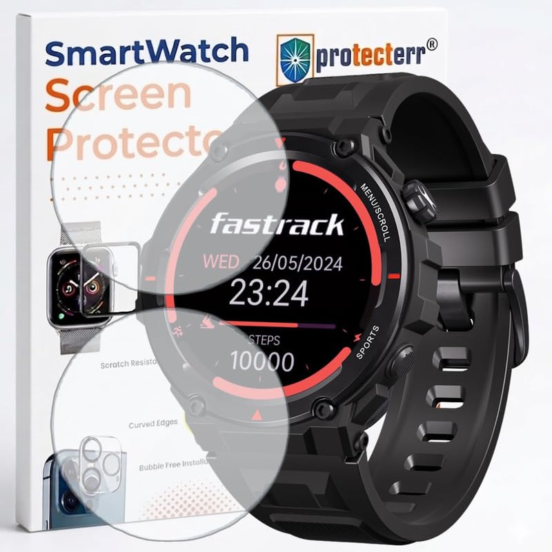 Image of 2-Pack Screen Protector for Fastrack Titan Xtreme Pro 1.43 inch Smartwatch - Flexible TPU Screen Guard, HD Clear, Anti Scratch, Bubble Free, Full Coverage Film - Not Tempered Glass