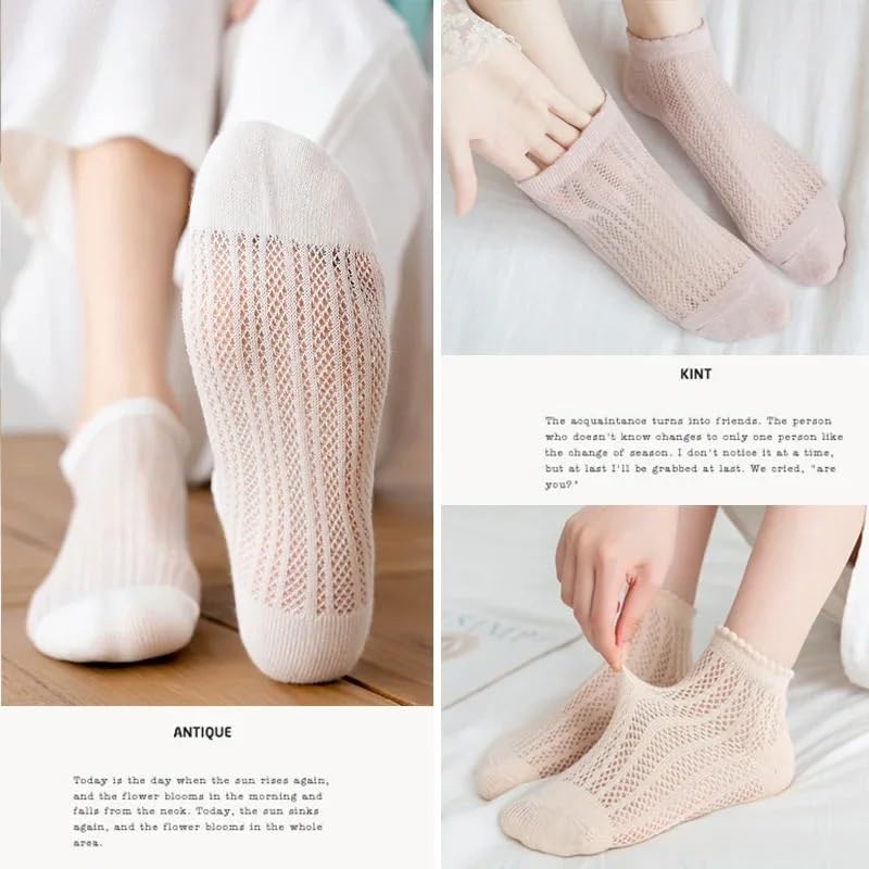 Calcetines cortos de mujer mezcla algodón | Multicolor 5 pares EU34 Calcetines invisibles de malla fina de verano