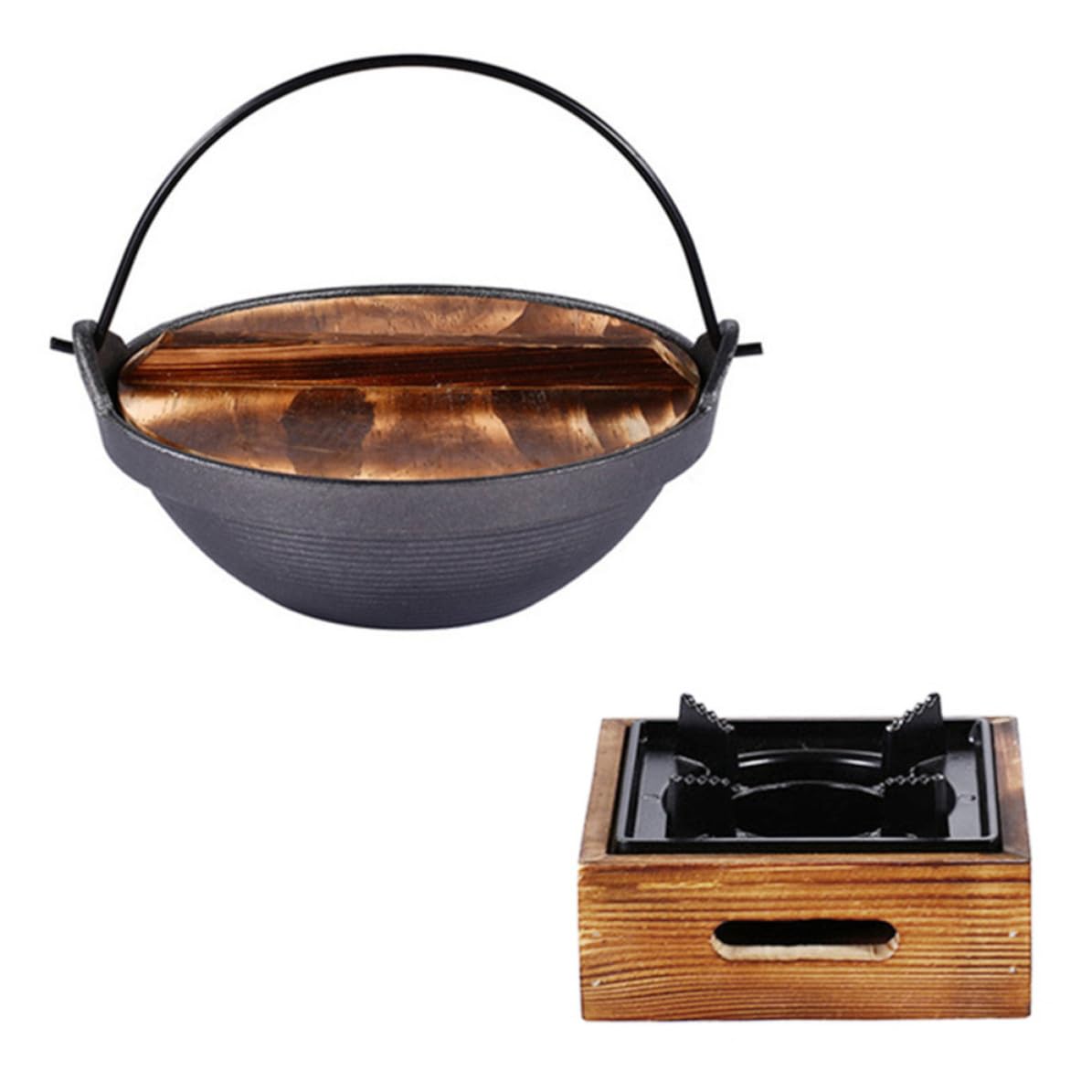 Olla de Hierro Fundido para Cocina, Práctica y Resistente al Óxido, con Asas de Madera y Fácil de Limpiar, Adecuado para Guisos y Sopas Caseras