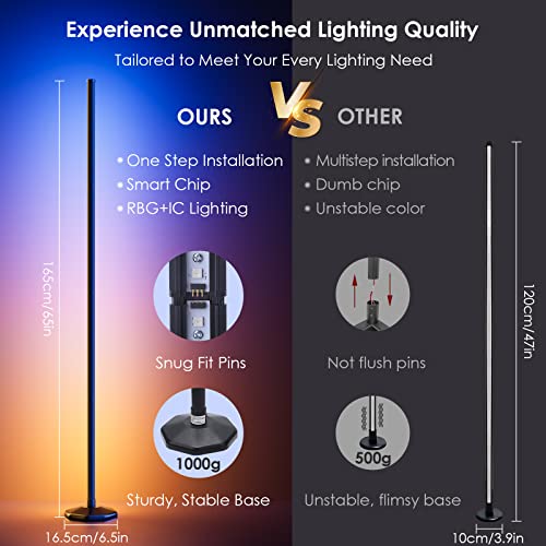 Bedee Led Corner Floor Lamp: 65" Rgb Color Changing Floor Lamp With Music Sync, Modern Standing Mood Light With Remote & App Control, Creative Diy Mode & Timing For Living Room Gaming Room Bedroom #TOP4