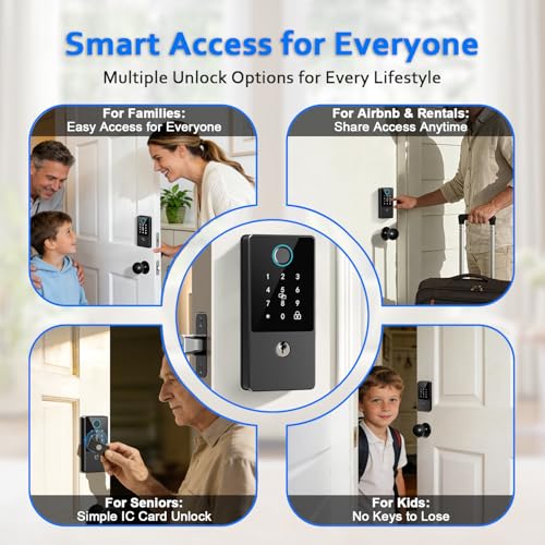 Smart Door Lock Deadbolt, Keyless Entry Door Lock with Fingerprint & Keypad,App Control,Auto Lock,Secure Electronic Digital Lock for Front Door Home Apartment Rental,Easy Installation,Matte Black - image 9