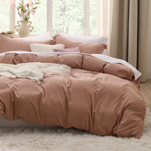 Image of Bedsure Prewashed Duvet Cover Full, Cotton-Like Bedding Set, Mocha Mousse | Ultra Soft, Relaxed Texture, 80 inchx90 inch Breathable Comfort, Hidden Zipper, 8 Corner Ties, Easy Care, OEKO-TEX, Year-Round Use