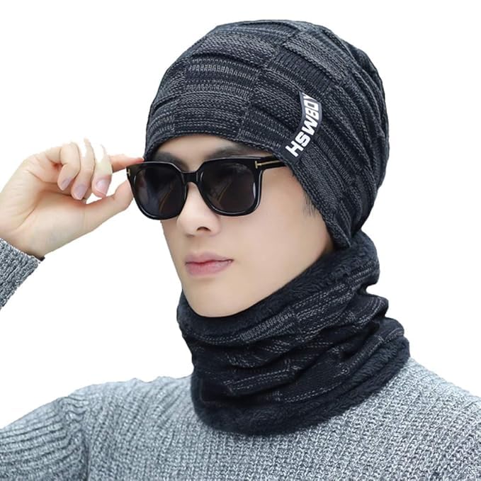 𝟏𝟓 𝐘𝐞𝐚𝐫𝐬 𝐆𝐮𝐚𝐫𝐚𝐧𝐭𝐞𝐞 Snow Proof Winter Woolen Caps & Scarf Set, Stretchable Warm Beanie for Men, Women, Unisex Outdoor Winter Protective Gear