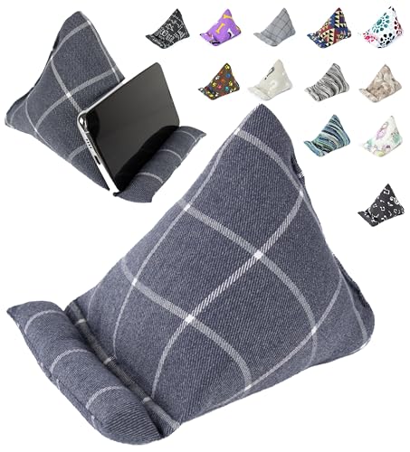 STEPHAN AND THEODORE Handmade Phone Pillow Holder - The Wedge Mobile Device Stand - Soft Fabric Phone Stand for All iPhones All Smartphones! 7 x 6.1 x 5.5 Inches (Gray Plaid-1)