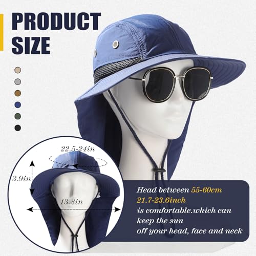 Image of Therwen Sun Hats with Neck Flap for Men Women Unisex Hiking Safari Hat Wide Brim UV Sun Protection Cap for Outdoor
