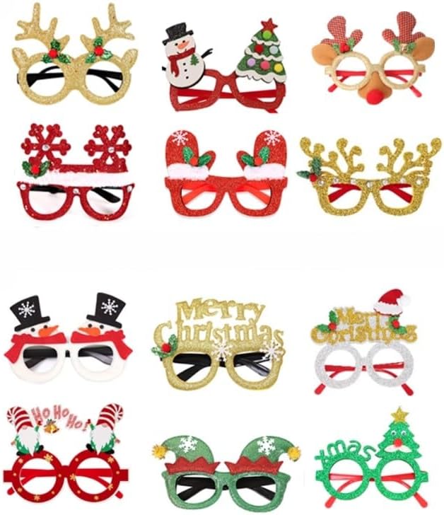 24PCS Christmas Party Glasses Glitter Holiday Glasses Frames for Kids & Adults,Xmas Costume Eyeglasses for Party Favors Accessories Supplies,Chrisrmas Classroom Gifts Photo Booth Props for Students