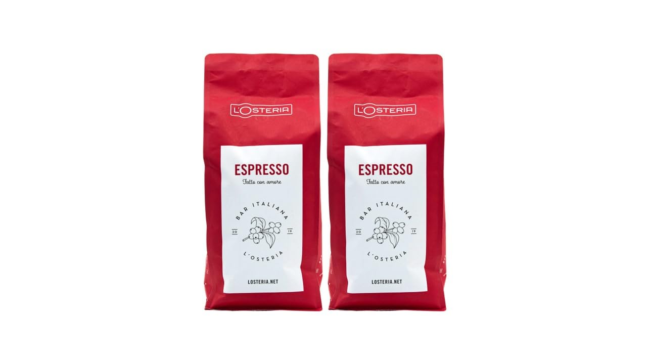 ORIGINAL L'Osteria Espresso Bohnen, Barista Espresso aus unserem Restaurant, Ganze Kaffeebohnen, 1kg Packungen (1000, Espresso Vorteilspaket 2x1kg)