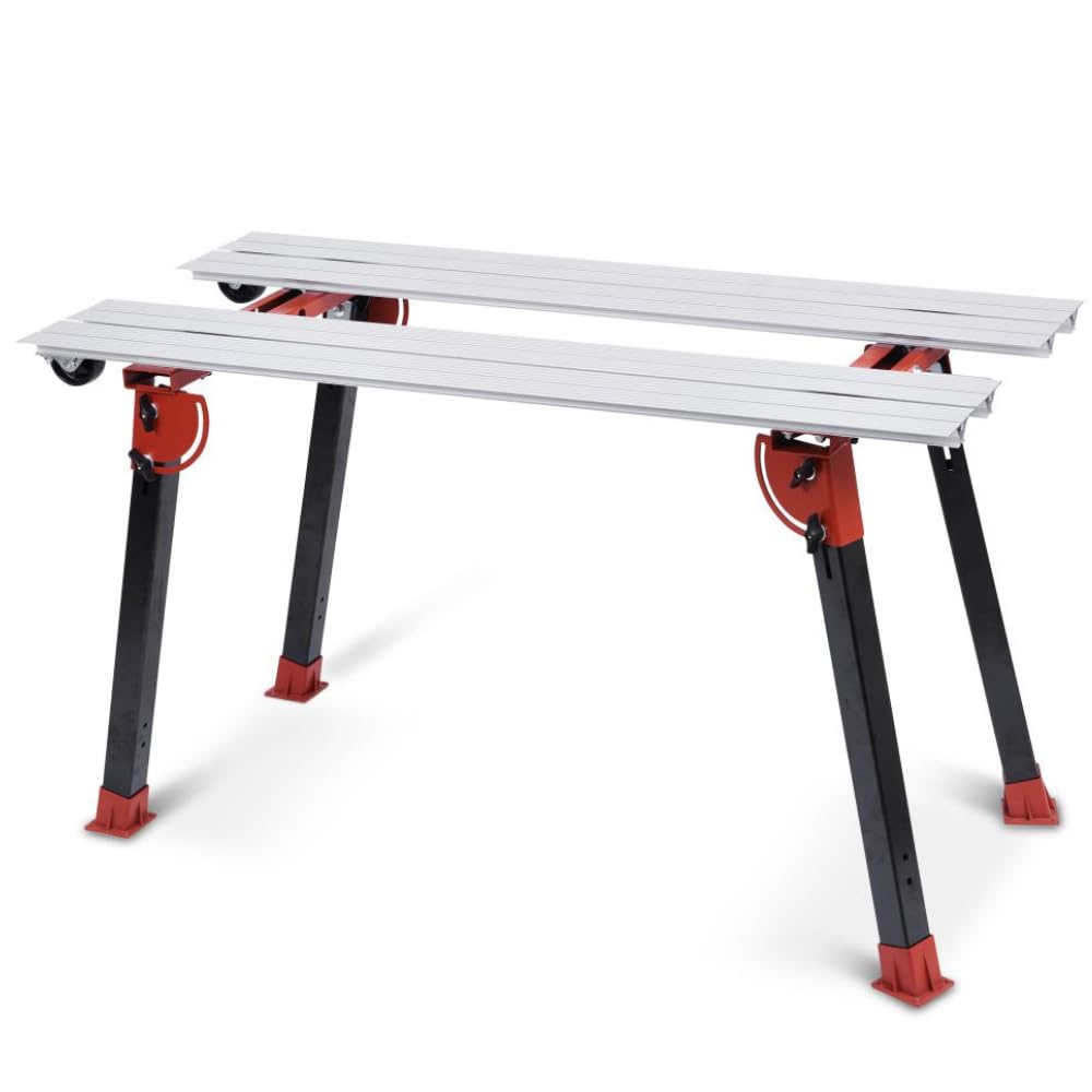 RAIMONDI Banco di Lavoro BIGFOOT M, Per Piastrelle Medio Grande Formato, Piano in Acciaio 135x63 cm, Altezza Regolabile 74-80 cm, Profili in Alluminio Scorrevoli, con Ruote e Maniglia
