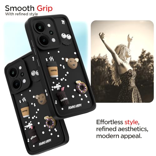 Image of Pikkme Back Cover for Realme P4 Power 5G | 3D Bear Silicone Cute & Fun Coffee Cartoon | Full Body Protection Bumper Case (Black)