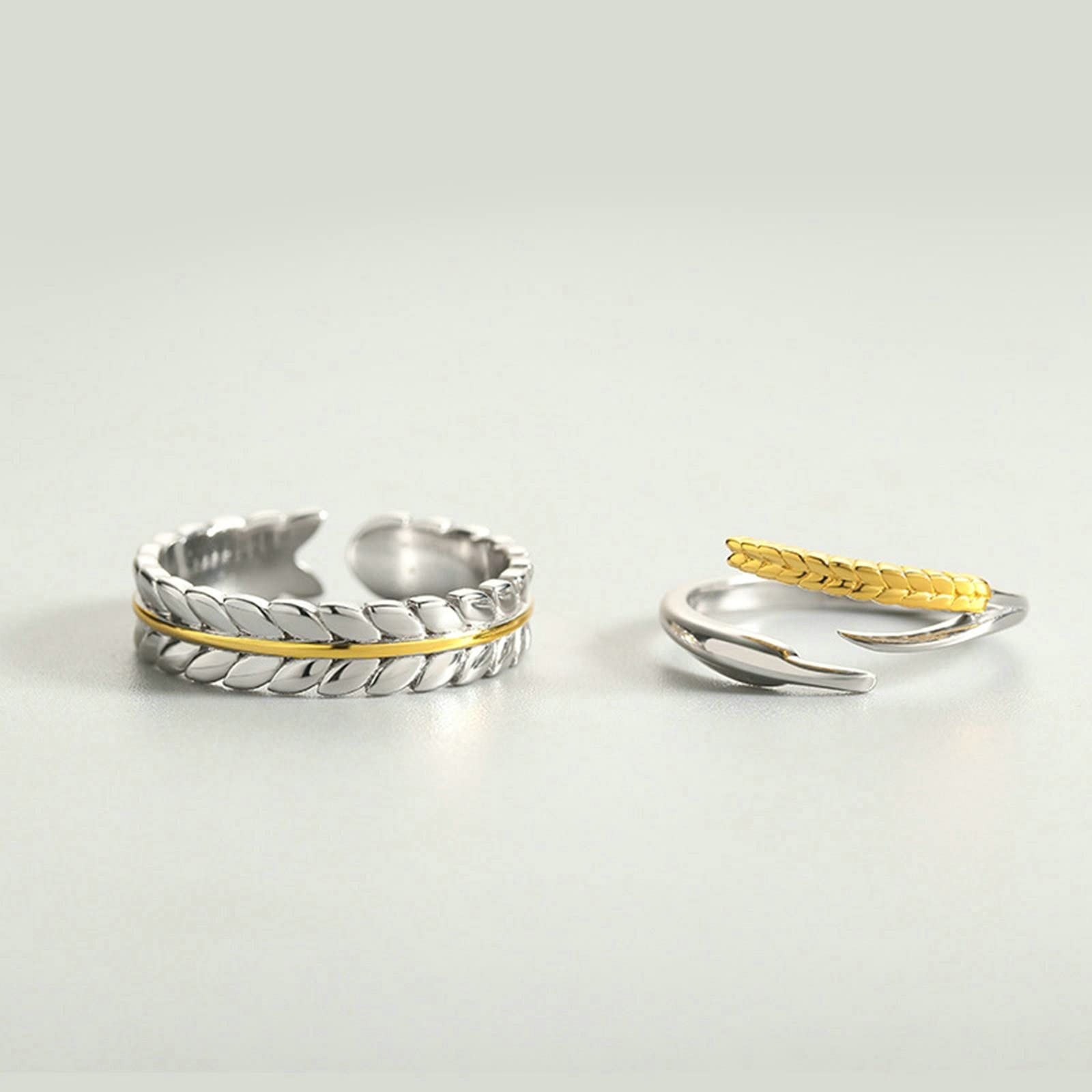 Bague de Mariage Gravé, Alliance Or et Argent Couple avec Conception de Blé Réglable Anniversaire Anneau de Bijoux Cadeau