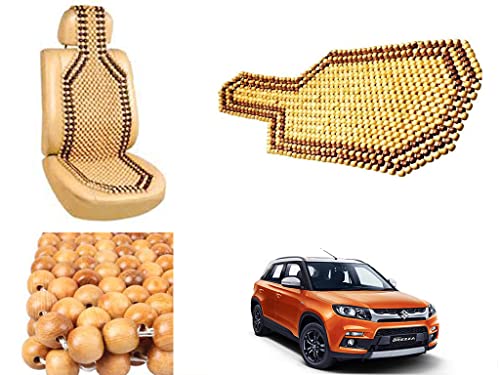 Image of Car Bead Seat Wooden Beads Cushion Cover Pad for Maruti Suzuki Vitara Brezza, Acupressure Sitting Seat Cover | Cream Color - Pack of 1