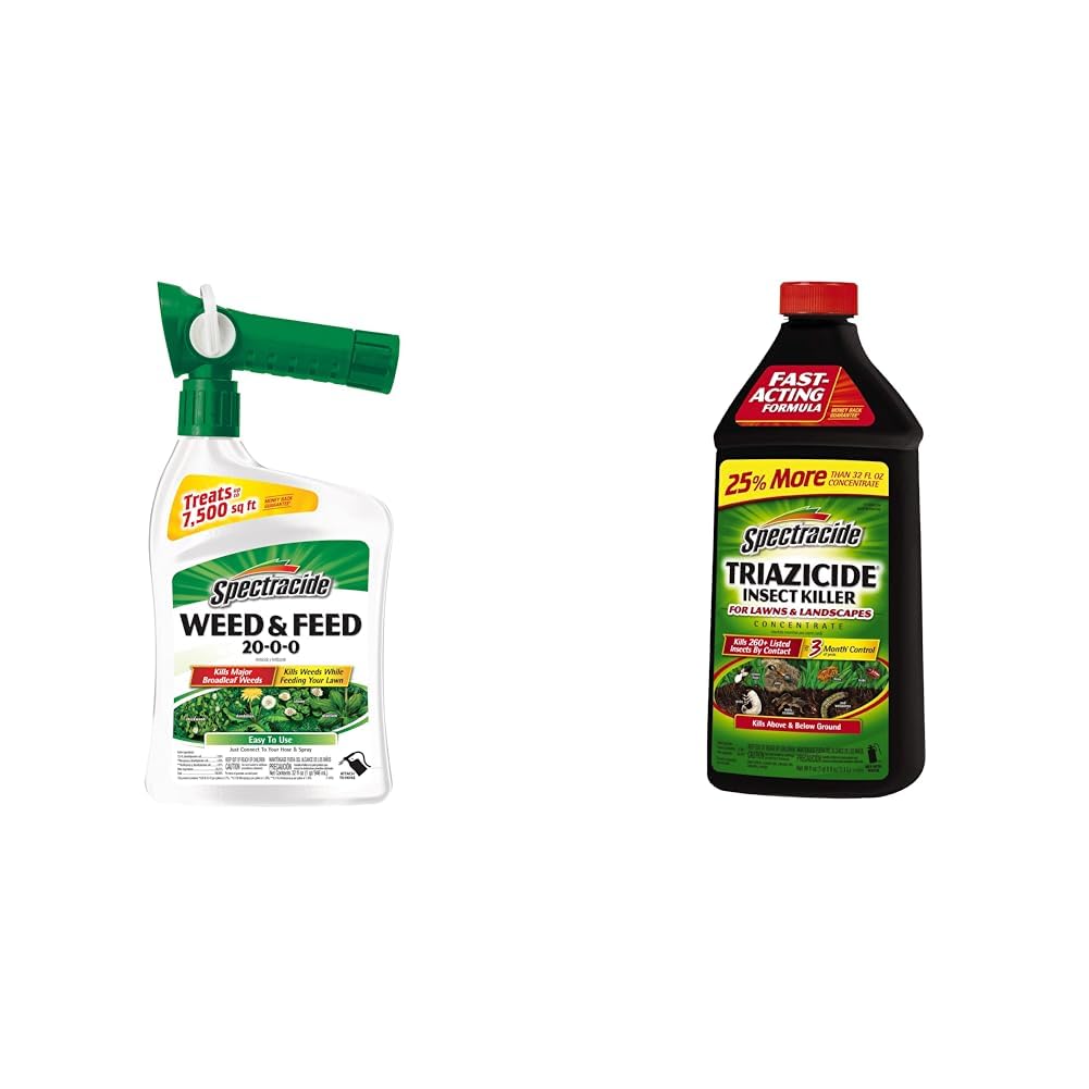 SpectracideWeed and Feed 20-0-0 32 Ounces 6 Pack with QuickFlip Sprayer and Triazicide Insect Killer for Lawns & Landscapes 40 oz Black