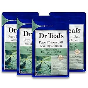Dr Teal’s Epsom Salt Magnesium Soak, Cannabis Sativa Hemp Seed Oil, 3 lb (Pack of 4)