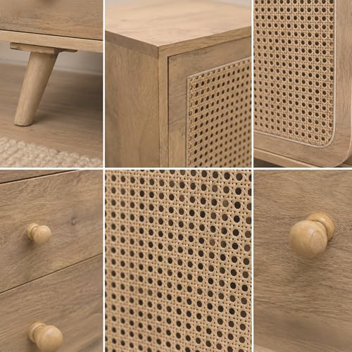 Image of The Attic INES Cabinet, Solid Wood Sideboard for Living Room, Classy TV Cabinet, Wooden Free Standing TV Unit with Storage, Natural Matte Finish