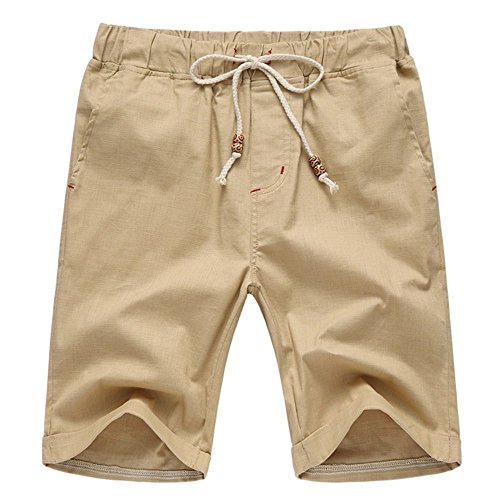 Aiyino Men's Linen Casual Classic Fit Short Summer Beach Shorts Large Khaki