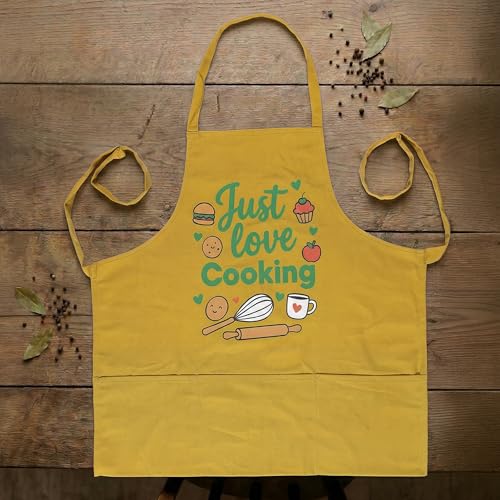 Image of Yellow Weaves Cotton Canvas Printed Kitchen Apron with Large Pockets, Cooking Apron for Men & Women, Durable Chef Apron for Cooking, Barista, Restaurant, Cafe Kitchen Apron