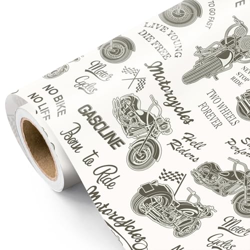 WRAPAHOLIC Motorcycle Wrapping Paper Roll - Mini Roll - 17 Inch x 16.5 Feet - Vintage Motorcycle...